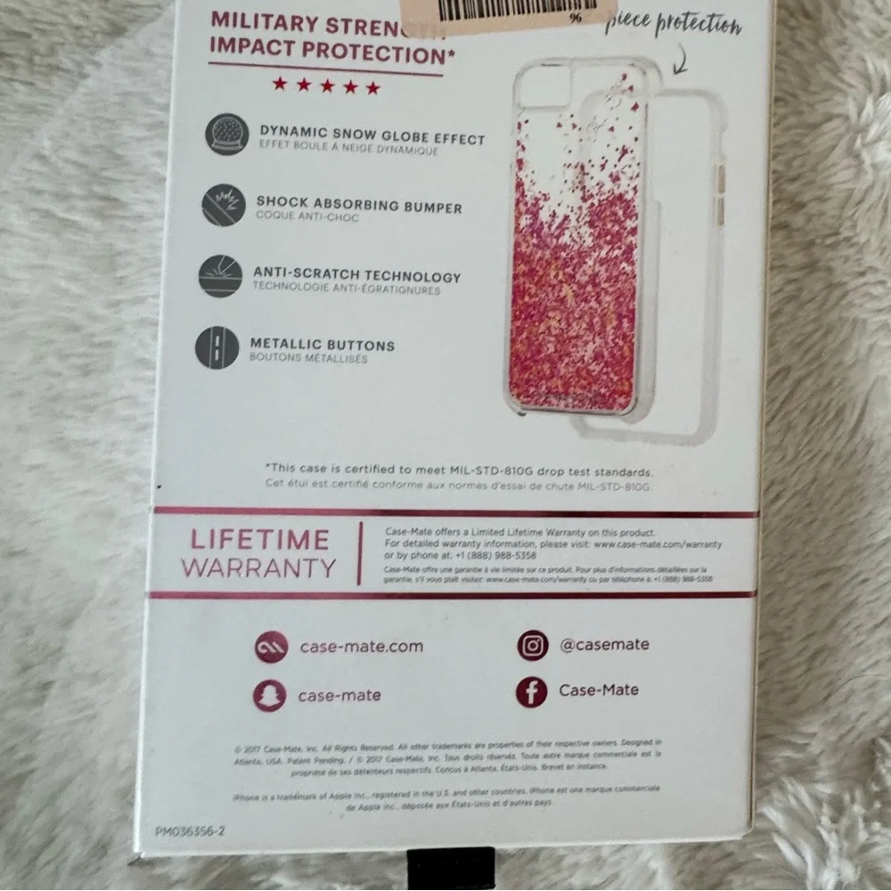 NWT Case-mate Waterfall Glow Pink Glitter Phone Case for IPhone 8, 6, 6s, 7.